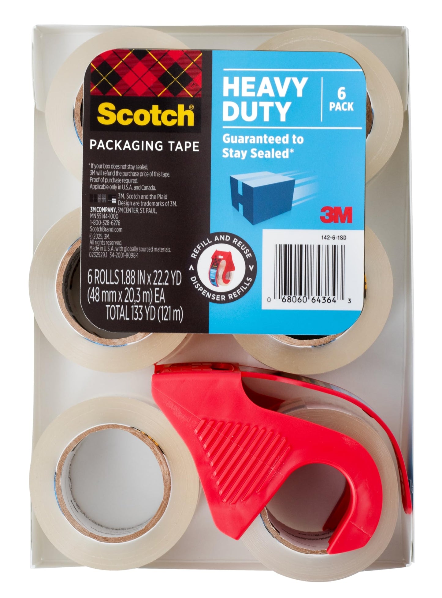 Scotch Heavy Duty Shipping Packing Tape, Clear, 1.88 in. x 22.2 yd.