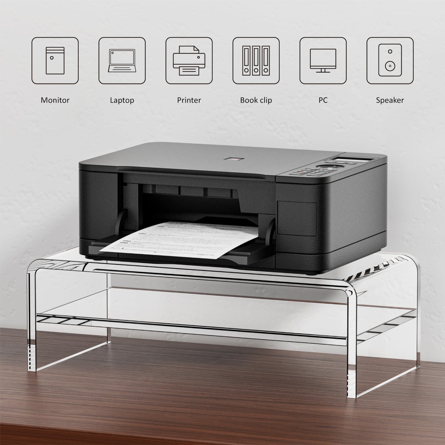 Egchi Clear Acrylic Monitor Stand Riser 2 Tier, 5.12 Inches High Clear Computer Desk Organizer Shelf for Multi Media PC Storage Laptop