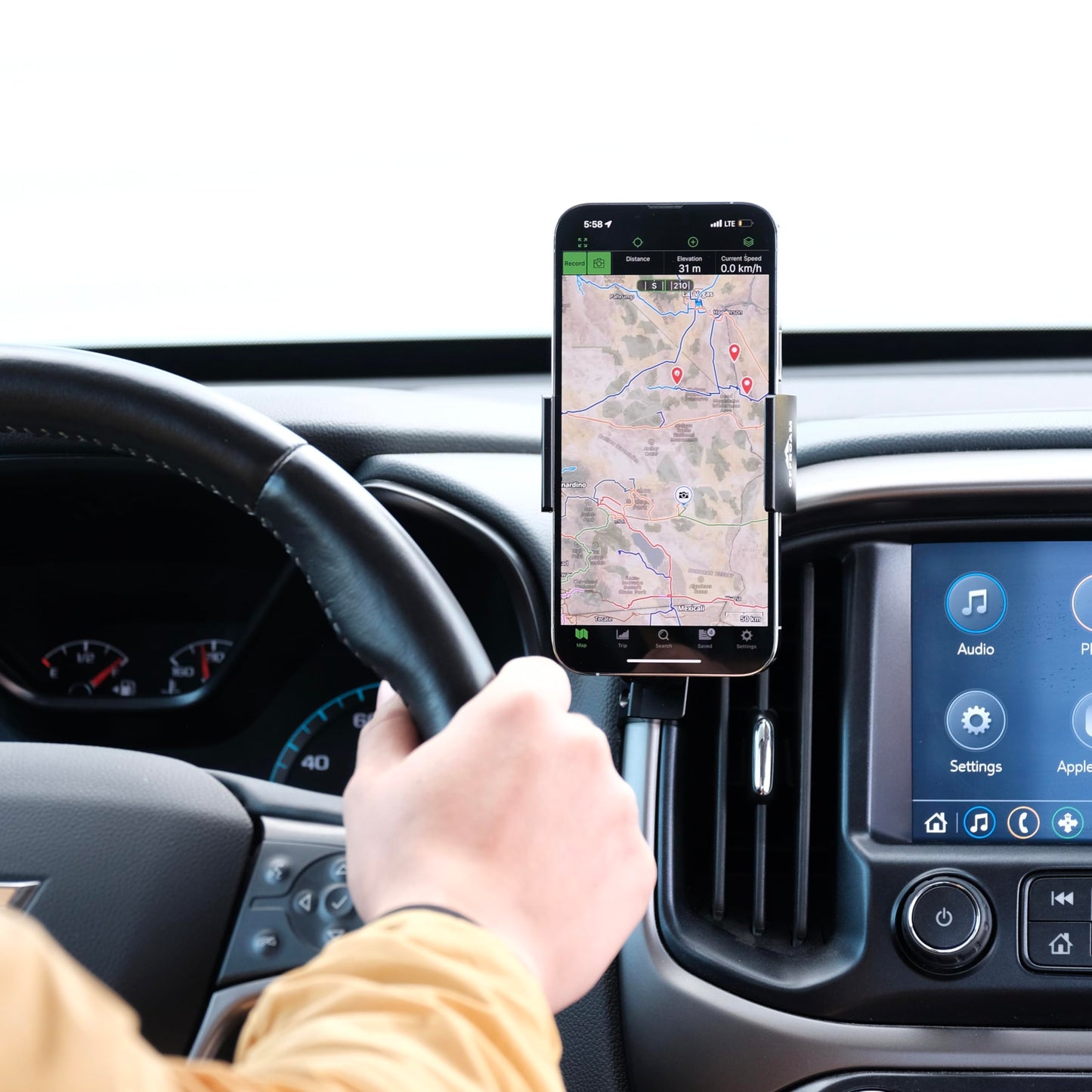 Offroam Phone Mount Made for Chevrolet Colorado | GMC Canyon 2015-2022, CNC-Machined Aluminium, Universal Spring Loaded Holder, 360-Degree Swivel