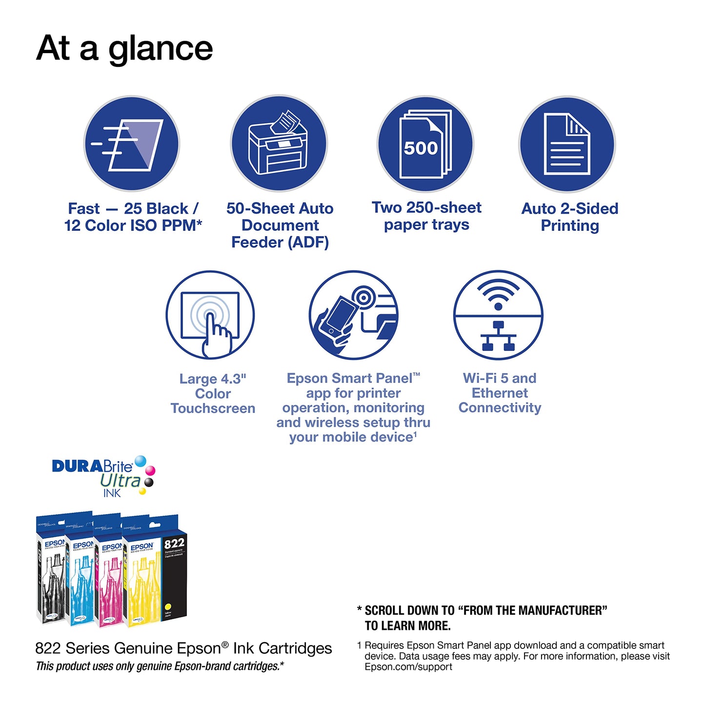 Epson Workforce Pro WF-4830 Wireless All-in-One Printer, Auto 2-Sided Print Copy, Scan/Fax, 50-Page ADF, 500-sheet Paper Capacity, and 4.3" Color