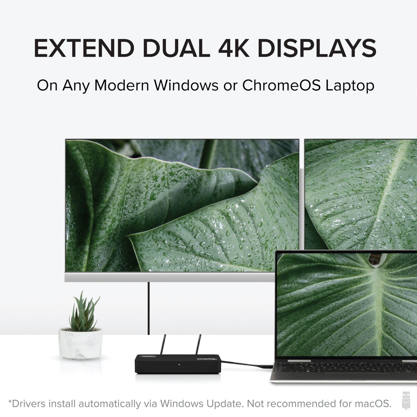 Plugable 4K DisplayPort and HDMI Dual Monitor Adapter for USB 3.0 and USB-C, Compatible with Windows