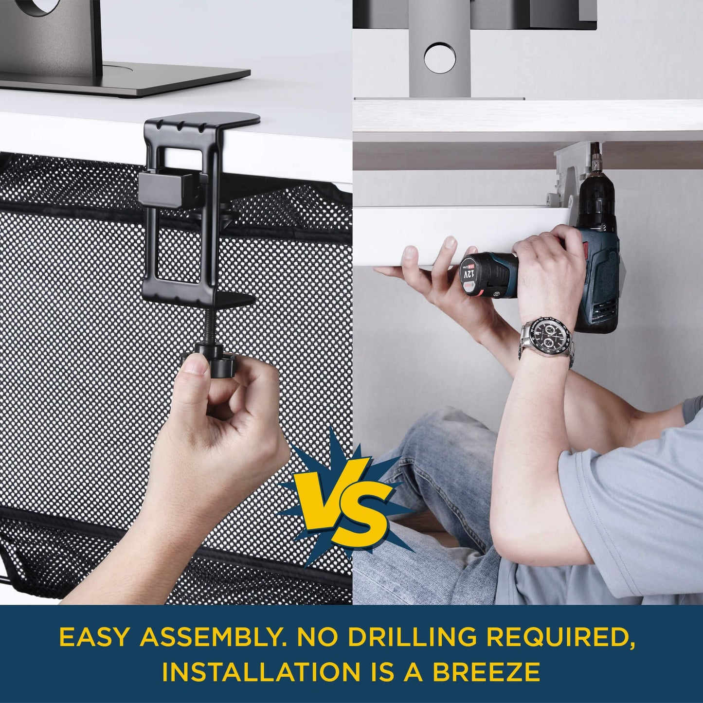 Under Desk Mesh Cable Management - 36 inch Cable Manager Tray for Cord Power Strip -No Drill Cable Management - Safe Wire Management Net for Desks