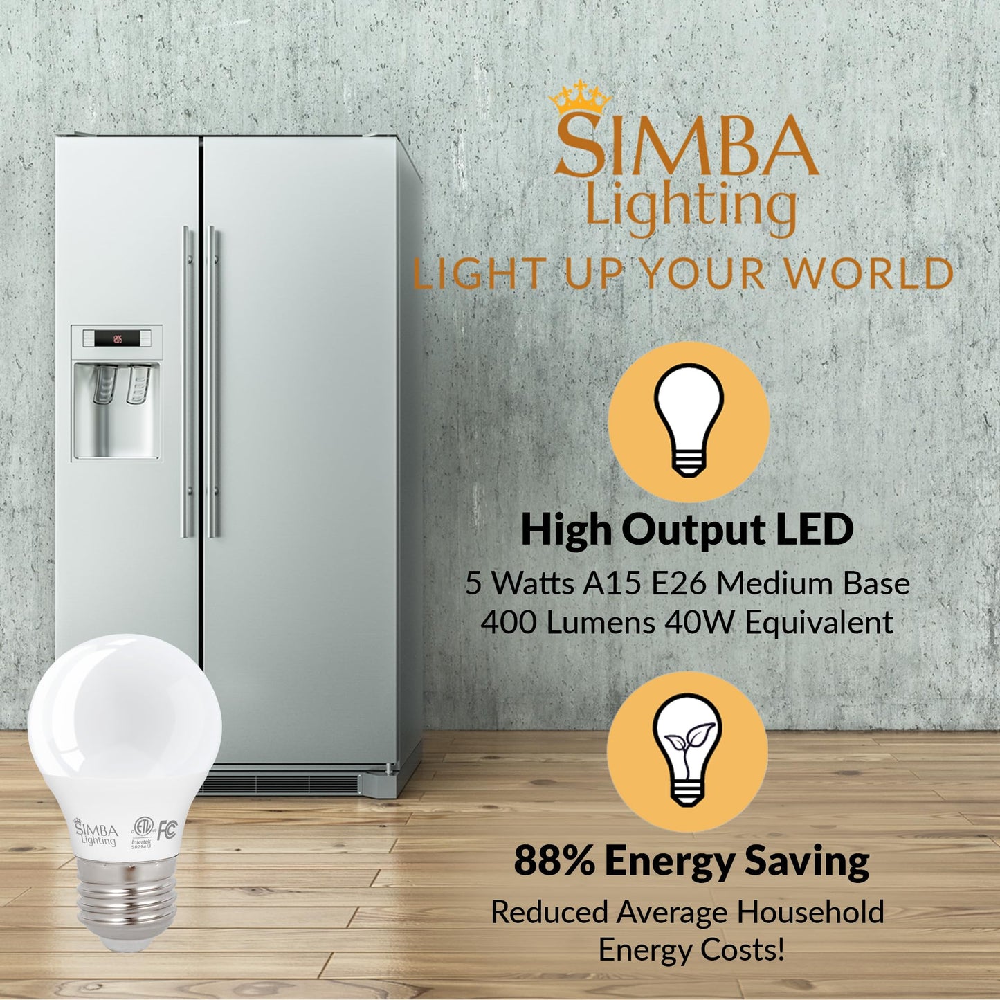 Simba Lighting LED A15 5W 120V ETL Listed Light Bulbs E26, 5000K, 6 Pack