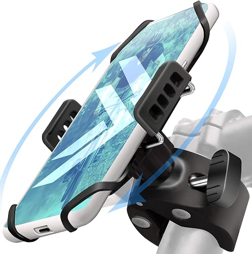 E Tronic Edge Bike Phone Mount - Rotating Cell Phone Holder for Bicycle Handlebar Compatible with iPhone 12 11 X 8 8S 7 7S 6 6S Pro Max Plus Android