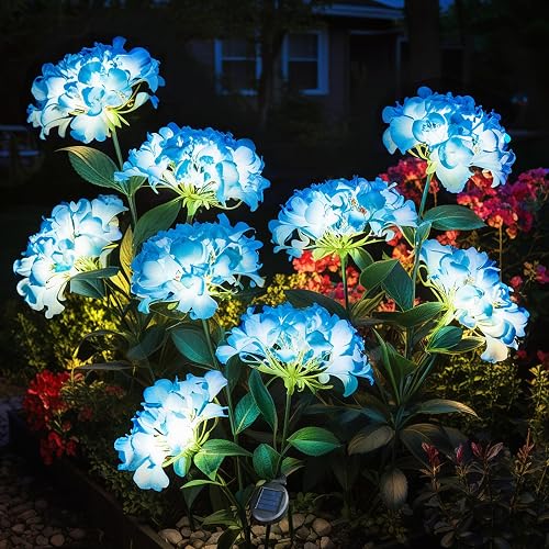 YAODEMA Garden Lights Solar Flower Light, LED Solar Powered Outdoor Light Decor for Path Yard Walkway Patio Balcony Lawn, Hydrangea Artificial Flower