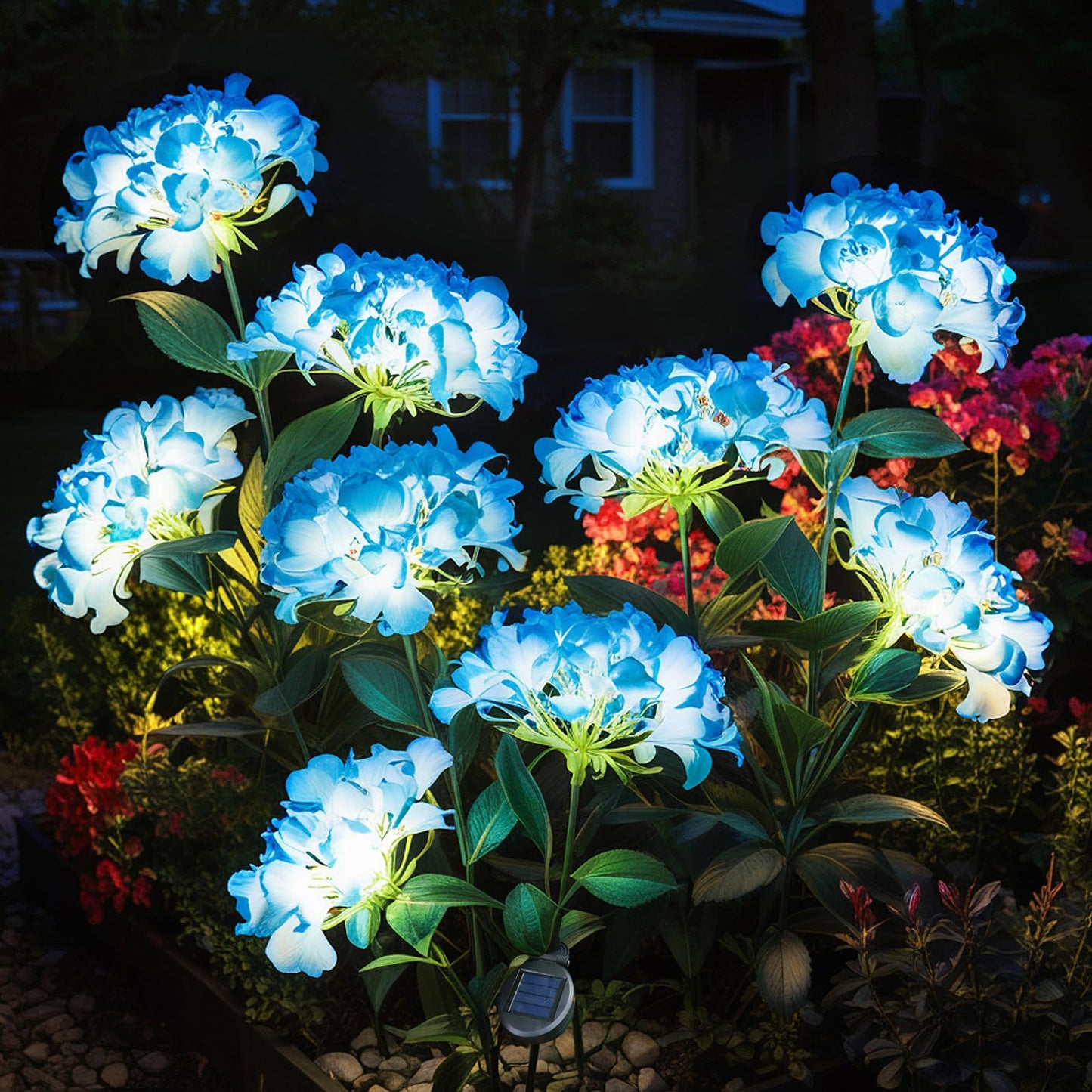 YAODEMA Garden Lights Solar Flower Light, LED Solar Powered Outdoor Light Decor for Path Yard Walkway Patio Balcony Lawn, Hydrangea Artificial Flower