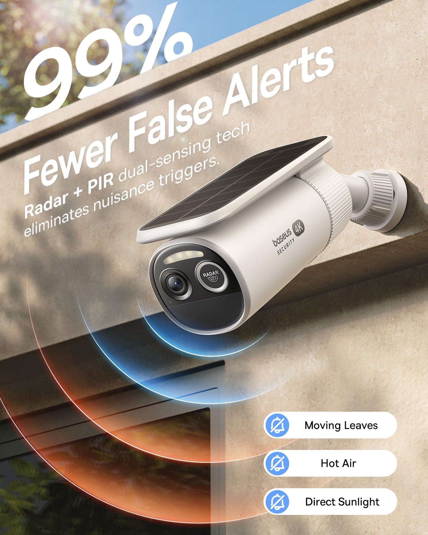 Baseus S2 4K Solar Security Cameras Wireless Outdoor - Radar+PIR Detection, AI Face Recognition, Auto Sunlight-Tracking, Color Night Vision, IP67, No