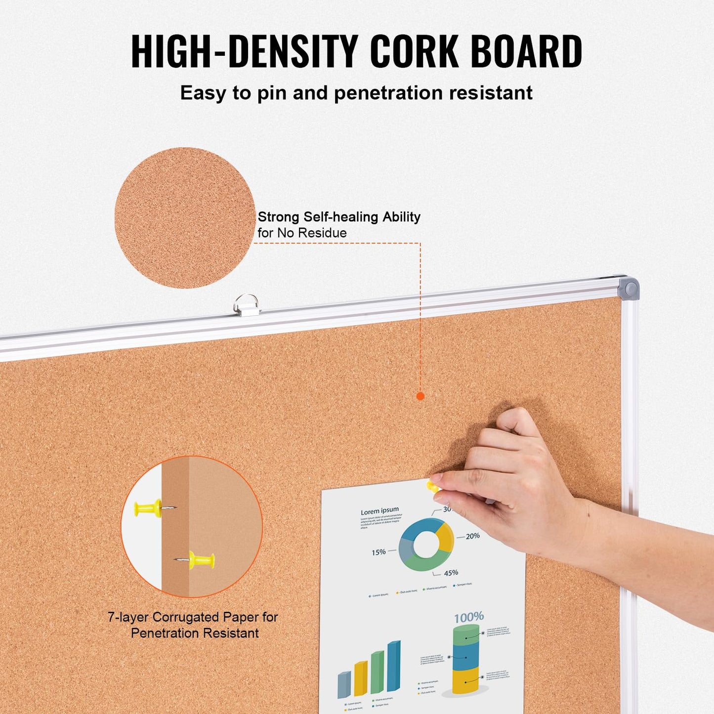 VEVOR 48"x36" Large Cork Board - Wall-Mounted Bulletin Board with Pin Board - Perfect for School, Home, Office