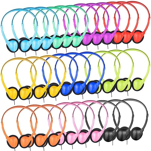 ZNXZXP 30 Pack Headphones Bulk for School Classroom,Wired Headphones for Students Teens boy Girl, Wholesale 3.5mm Jack for Library Airplane (Mixed…