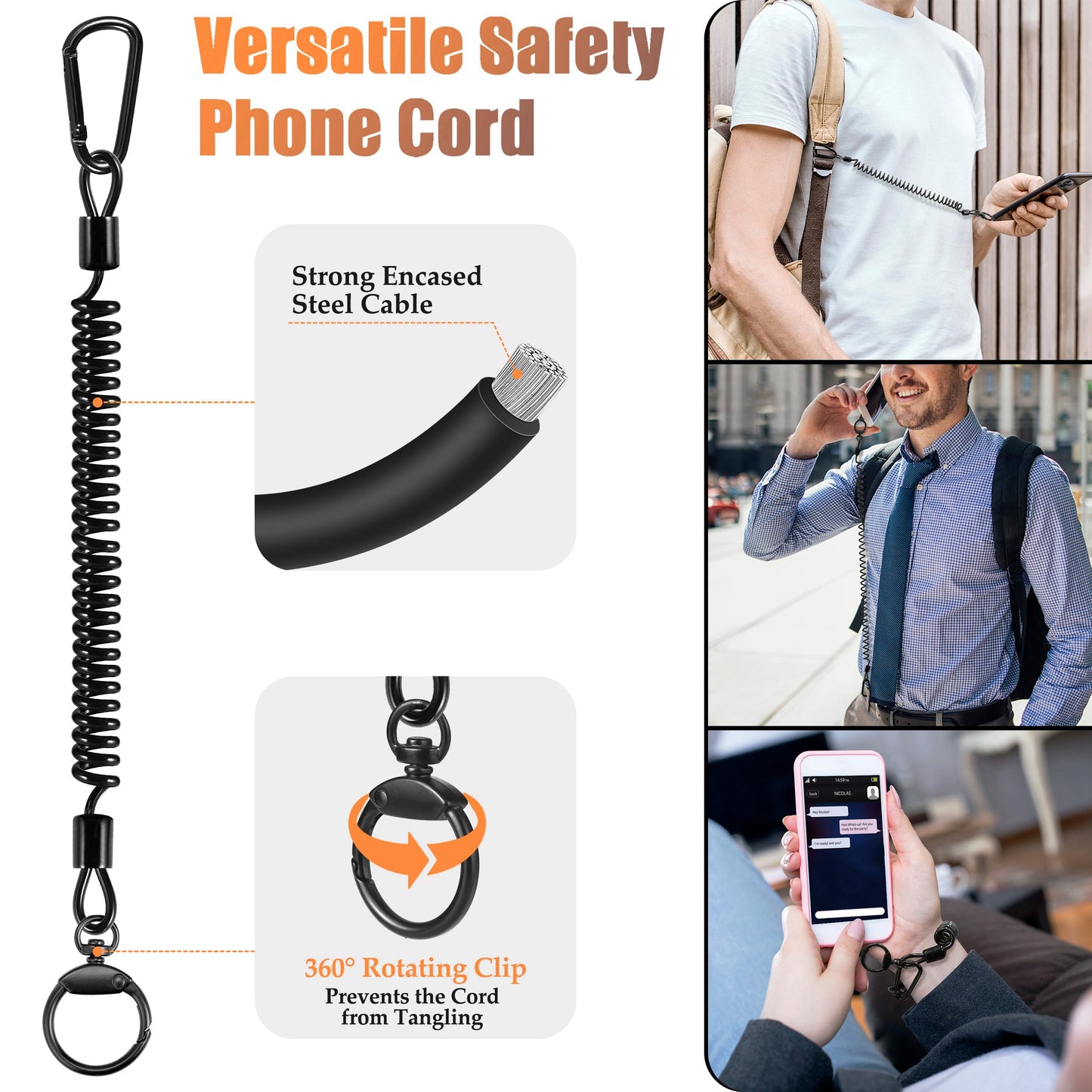 Ominia Retractable Phone Tether Lanyard: Anti-Theft Retractable Cellphone Lanyard with Universal Cellphone Tether Cord Wrist & Finger Strap Phone Cord