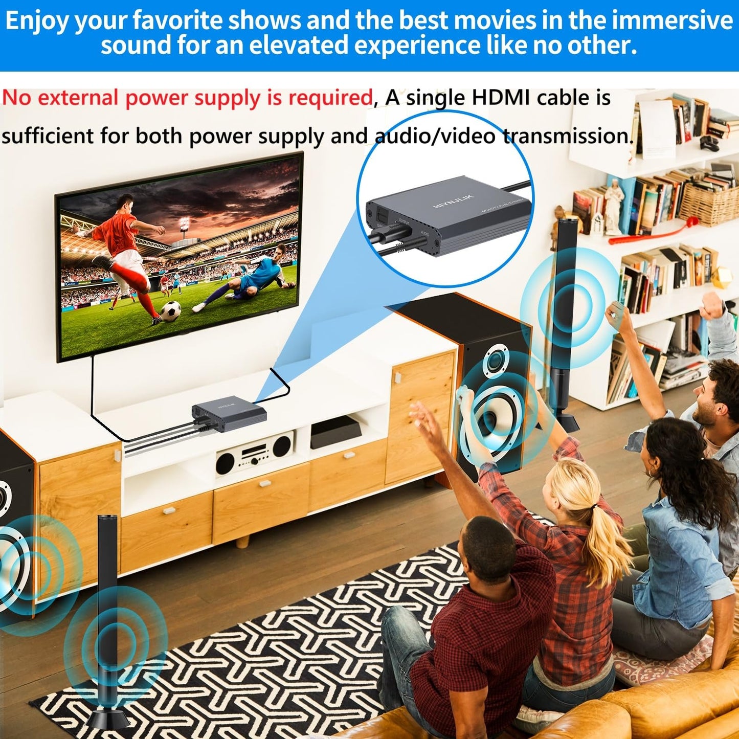HIYNJLIK HDMI Audio Extractor 4K60 HDMI to Optical 3.5mm AUX Audio Adapter Splitter Converter Support HDCP Digital DTS 5.1 PCM