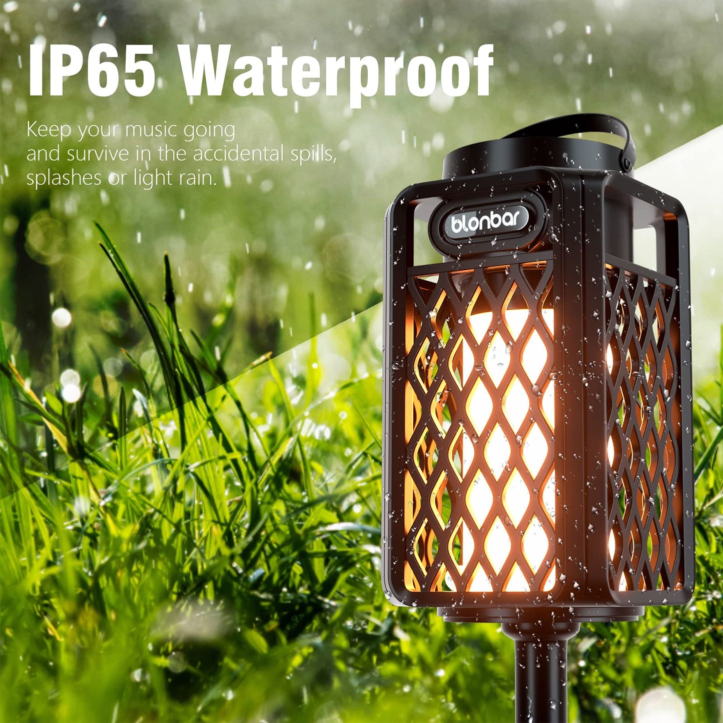 blonbar 2pcs Outdoor Speakers with Torch Atmosphere,10W Portable Bluetooth Stereo Speaker,IP65 Waterproof Led Flame Speakers, Torch Lights for Patio