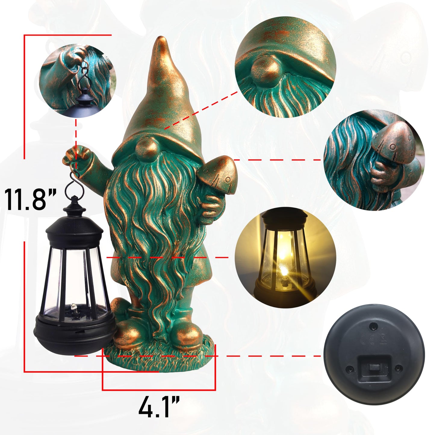 JOYBEE Garden Statues Gnomes with Solar Lantern Outdoor Decor-Gnomes Solar Figurines Lights Decorations for Patio Yard Lawn Ornaments-Gifts