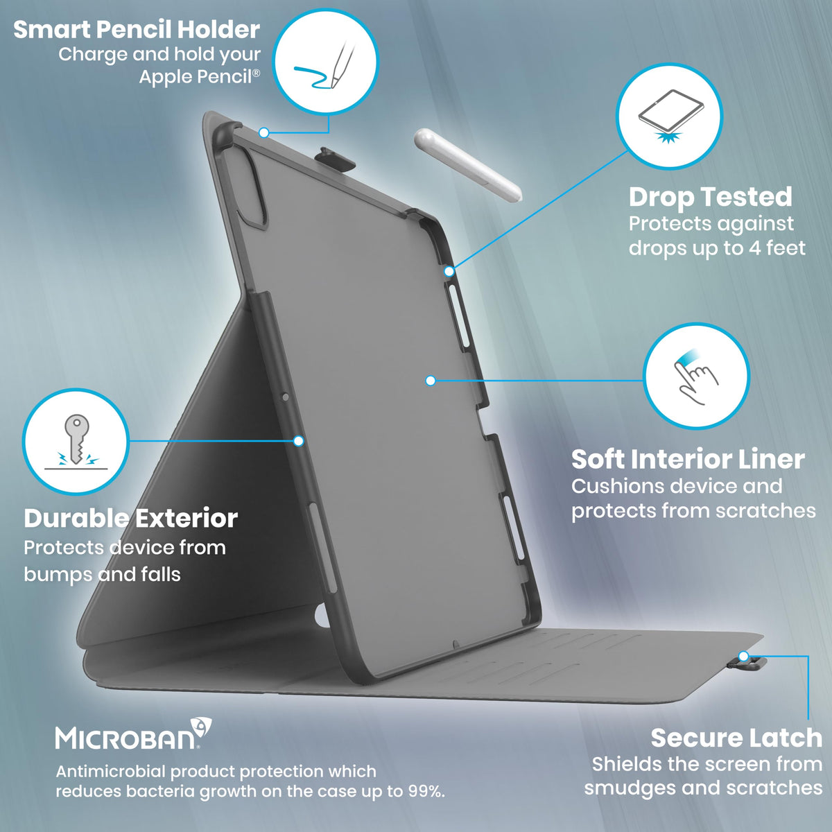 Speck New iPad Pro 11 Inch Case (2024 Model, 5th Gen) - with Pencil Holder, Drop & Camera Protection, Slim Multi Range Stand, Balance Folio, No