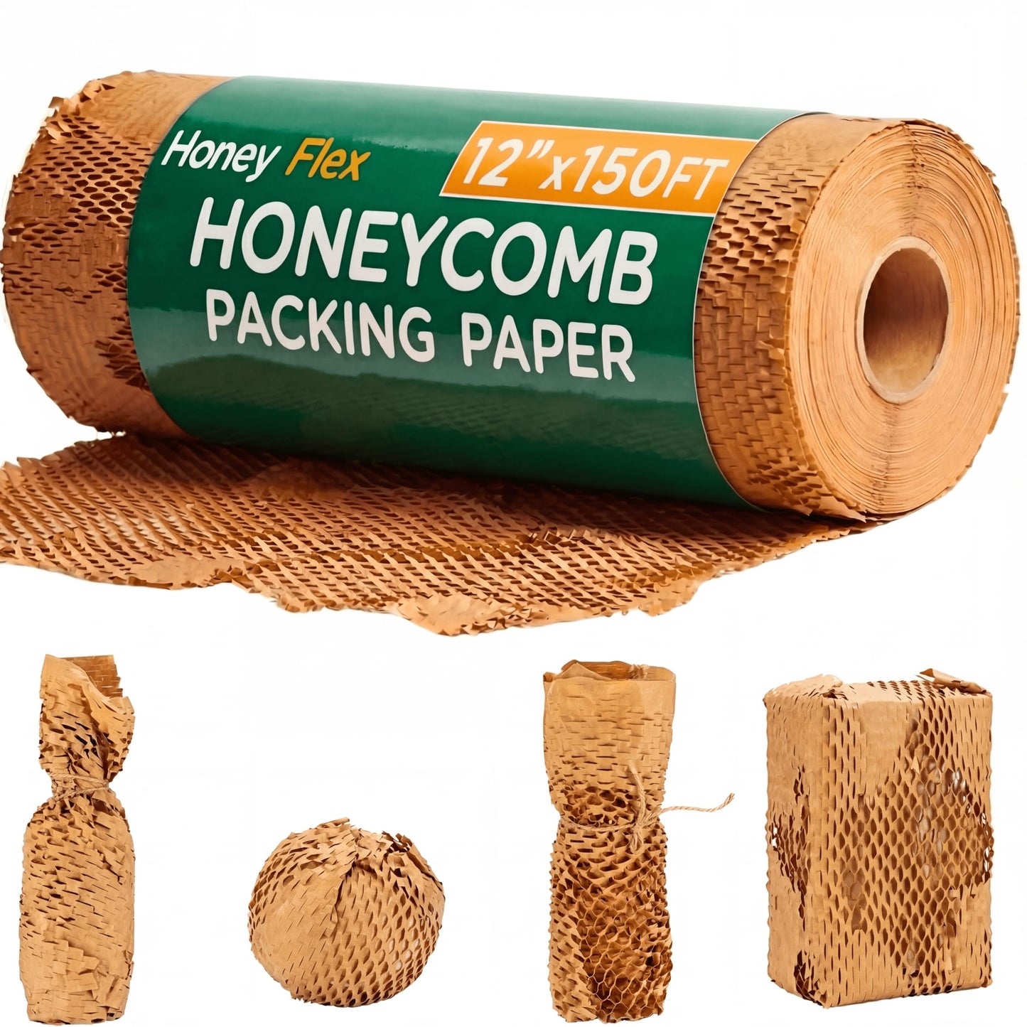 12" x 150FT Honeycomb Packing Paper Roll for Moving & Shipping - Expandable Kraft Cushion Wrap for Small Business Packaging - Eco Friendly Protective