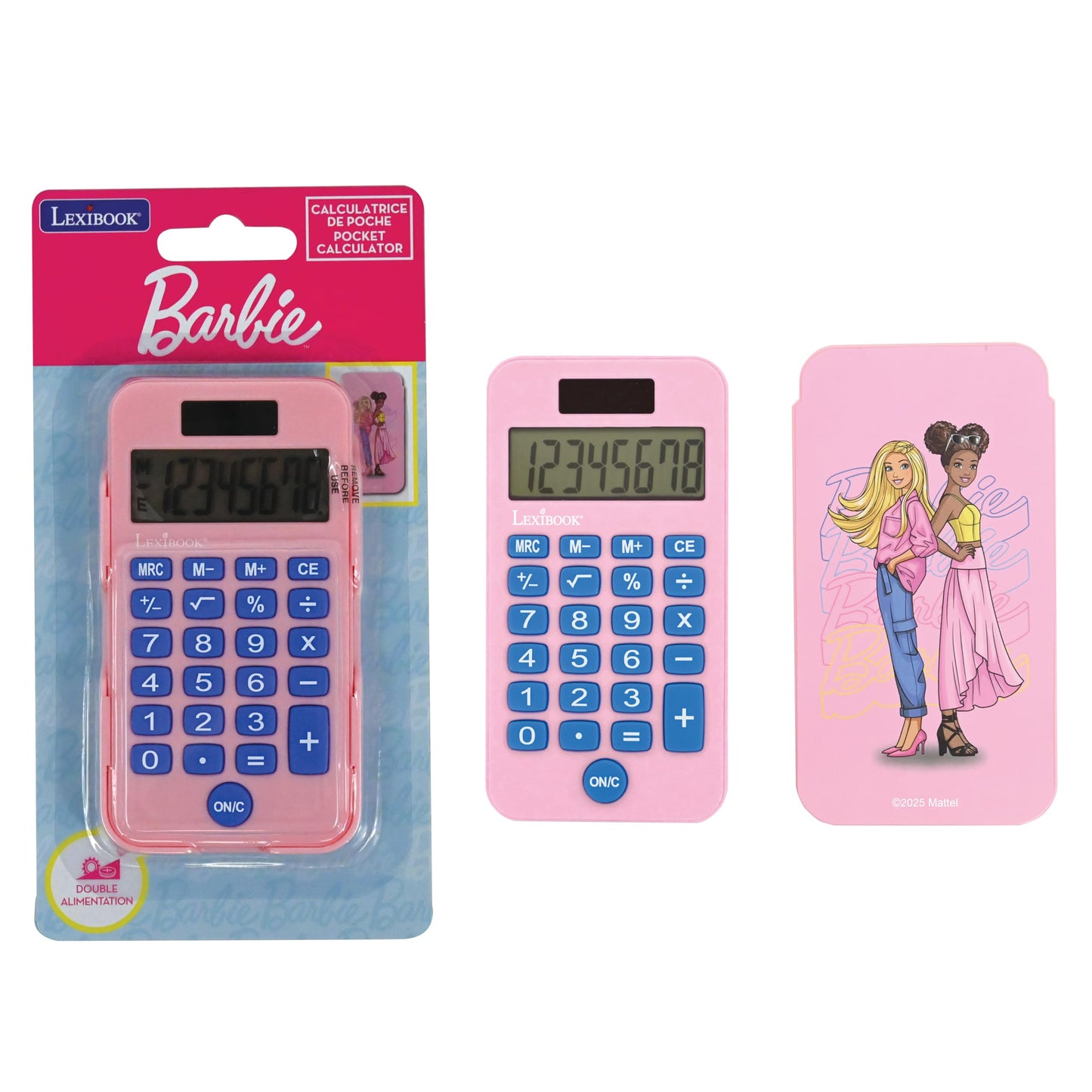 Lexibook, Mattel Barbie, Barbie Pocket Calculator with Protection Cover, Conventional and Advanced Calculator Functions, Battery and Solar-Powered