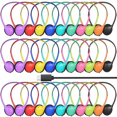 OSSZIT USB C Headphones Bulk 30 Pack for Classroom School Kids,USB Type C Headphones Class Set Compatible with Pad SmartphonesFor Boys Girls Students