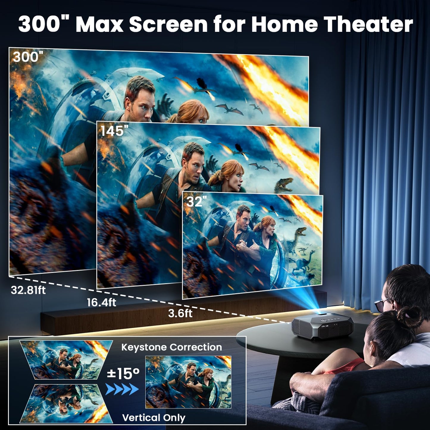 FUDONI Projector, 18000L Projector with 5G WiFi and Bluetooth Native 1080P 4K Support, Outdoor Movie Projector with Screen, Portable Home Theater