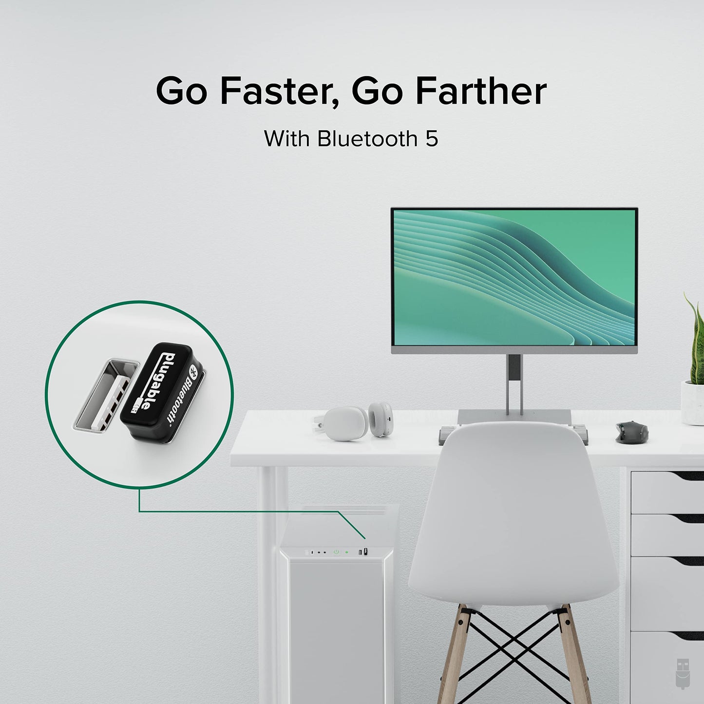 Plugable USB Bluetooth Adapter for PC - Connect Up to 7 Devices, Headphones, Speakers, Keyboard, Mouse, Printer, Enhanced Range & Audio, Compatible