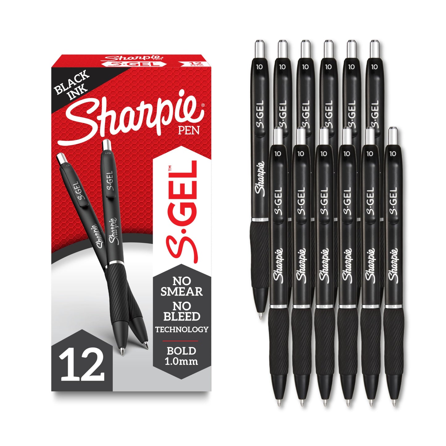 Sharpie S-Gel Gel Pens, Bold Point (1.0mm), Black Ink, Smear-Resistant, 12 Count - Smooth Writing, Back to School Essentials, Office Supplies