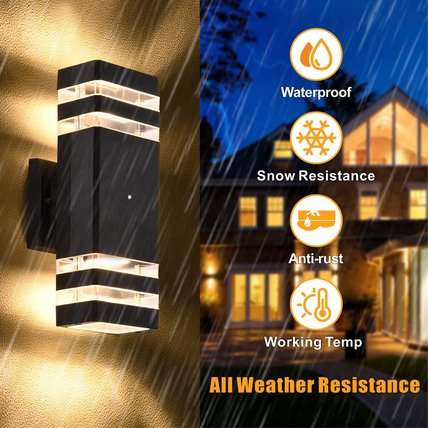 DASTOR Dusk to Dawn Outdoor Wall Lights 2 Pack, 3000K Warm White Exterior Lighting Fixtures, Up and Down Porch Lights Outdoor Wall, Waterproof Outside
