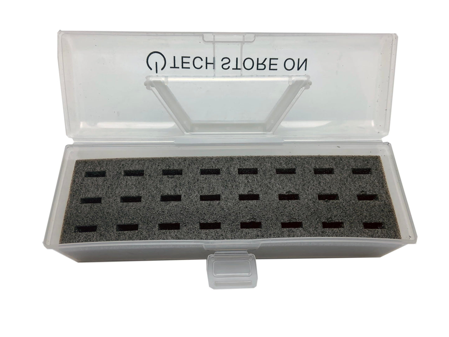 TECH STORE ON USB Drive Organizer Case (Plastic - 24 Slots with Carry Handle) - Shockproof & Antistatic Storage Box for Flash Drives, SD Cards