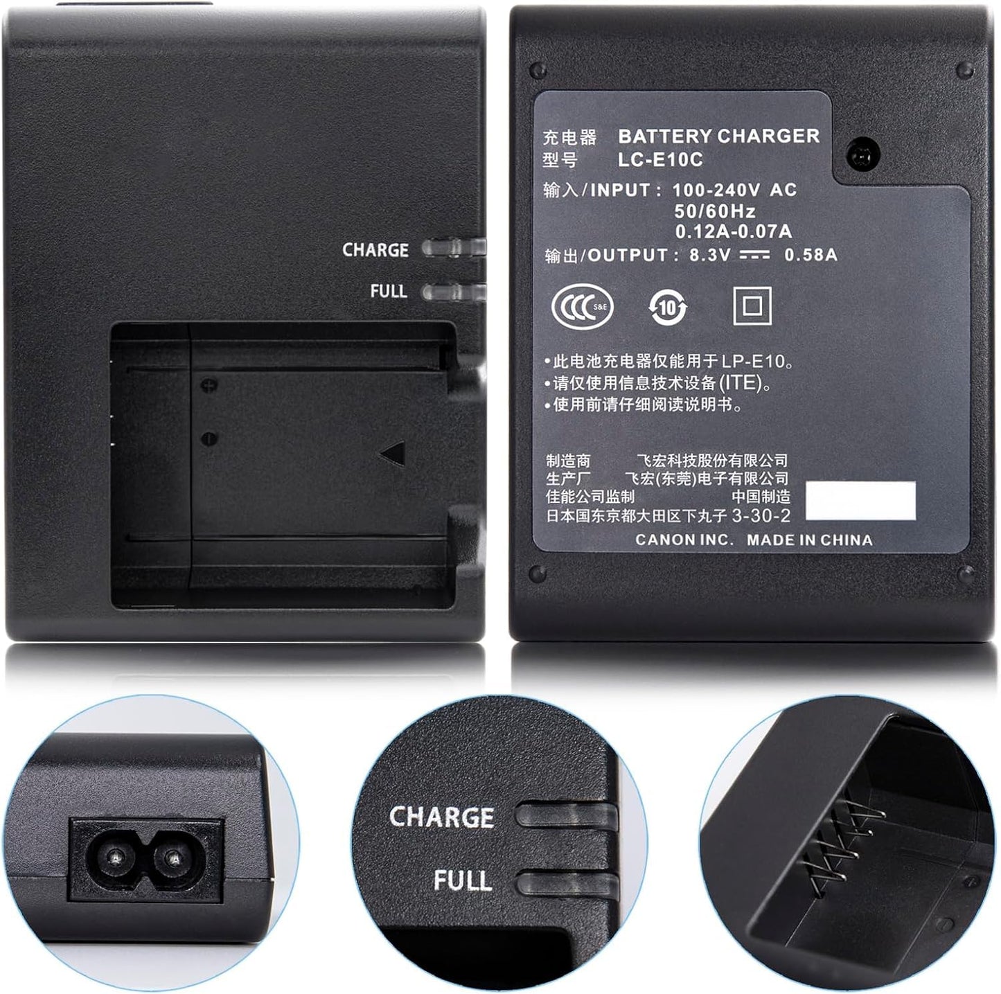 LC-E10 LP-E10 LC-E10C Battery Charger Compatible with Canon EOS Rebel T3 T5 T6 T7 T100 1100D 1200D 1300D 1500D 2000D 3000D 4000D kiss X50 X70 X80 X90