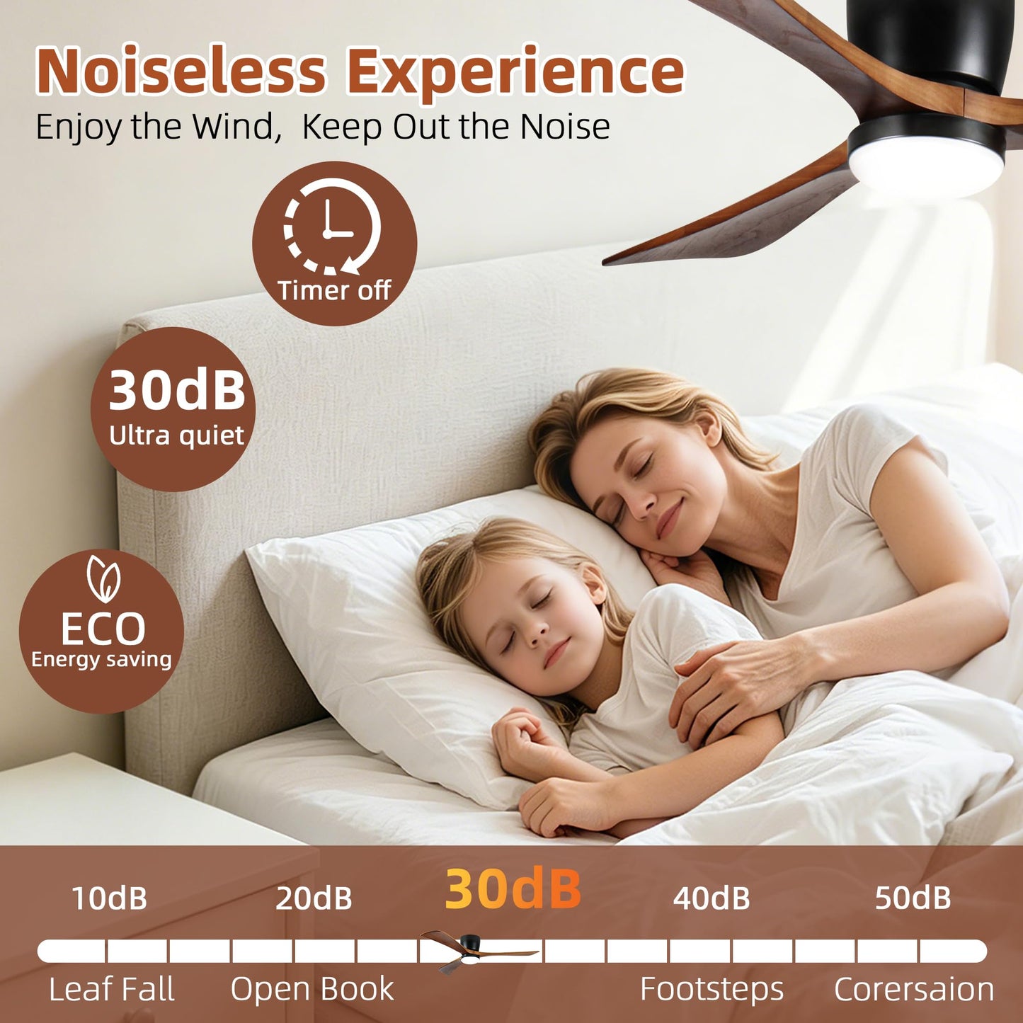 Wanze of ocean Ceiling Fans with Lights 52 Inch Flush Mount, Wood Blade, LED Dimmable DC Reversible Modern Ceiling Fan with Remote Control