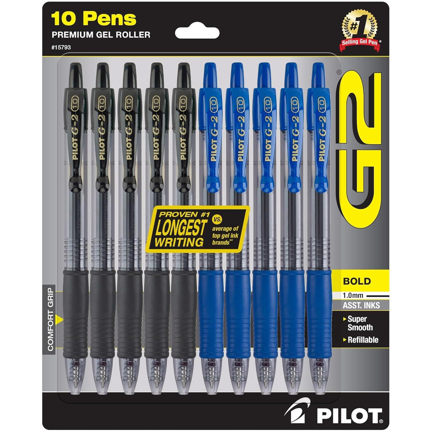 PILOT G2 Premium Gel Pens, 1.0mm Bold Point, Pack of 10