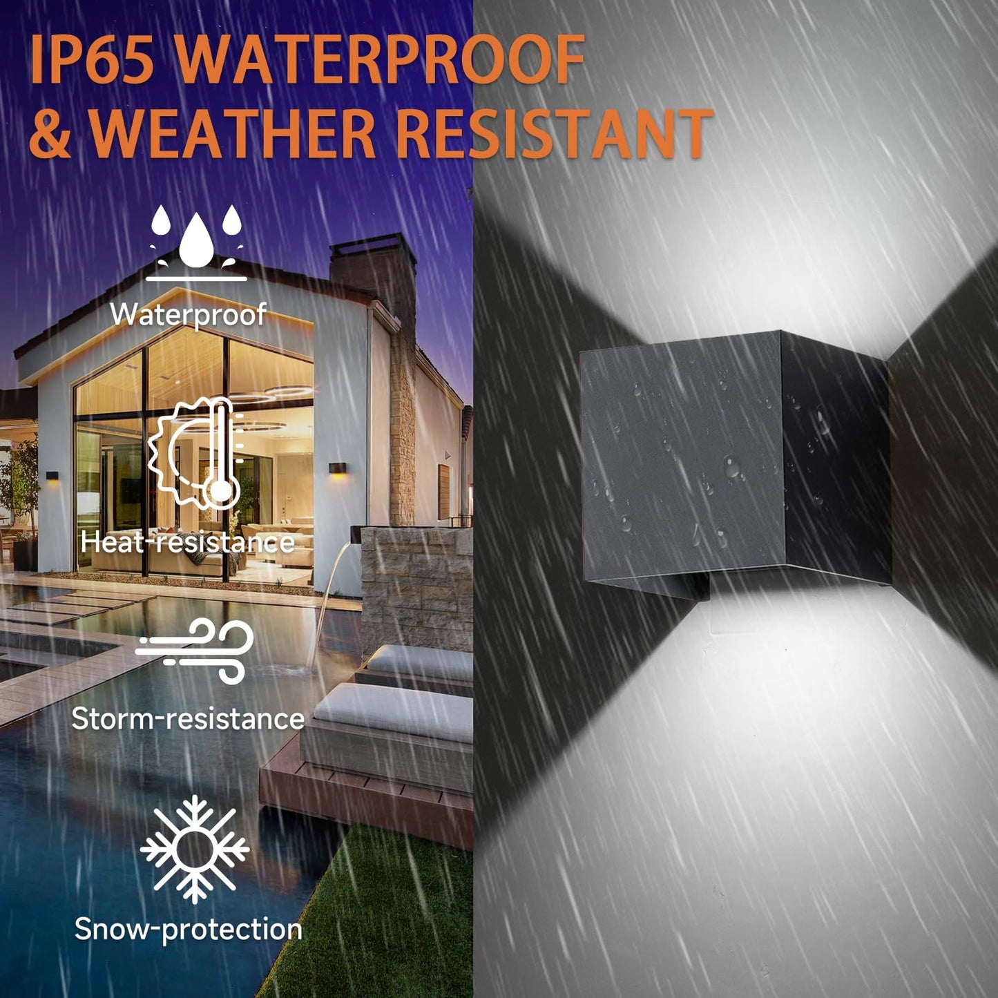 4 Pack LED Outdoor Wall Sconces Exterior/Interior,Modern Black Square Aluminum Wall Light Fixture Set,Variable Beam IP65 Waterproof Lights.15W