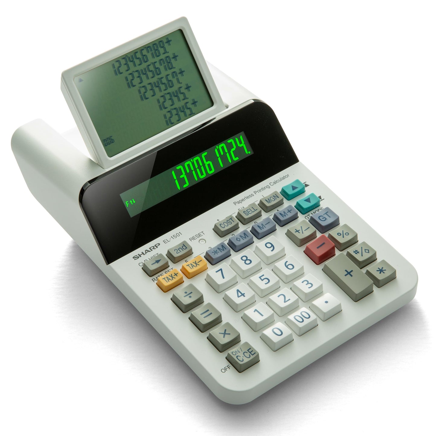 Sharp El-1501 Compact Cordless Paperless Large 12-Digit Display Desktop Printing Calculator That Utilizes Printing Calculator Logic