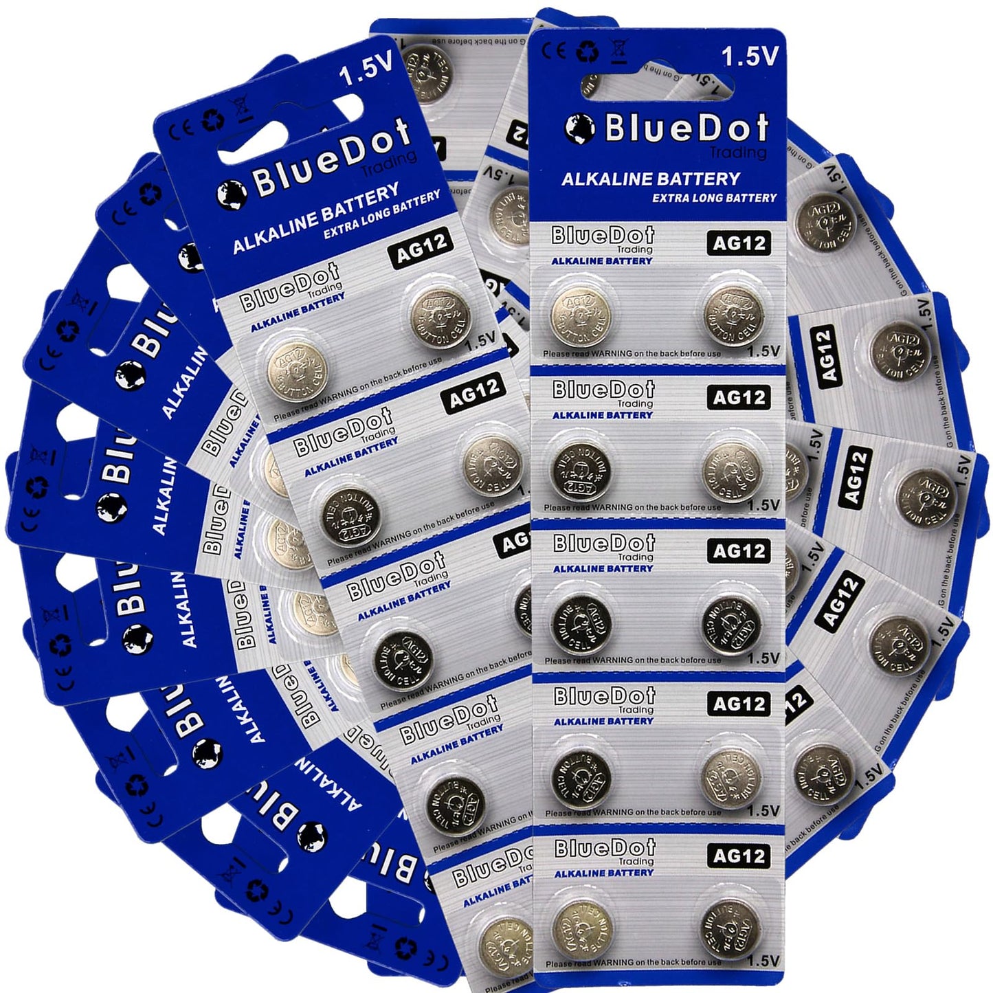 BlueDot Trading AG12 1.5V Alkaline Coin Cell Battery for Watch, Hearing Aid, Calculator, Flashlights, Keyless Entry, LR43 SR43 260 386 Batteries, 1…
