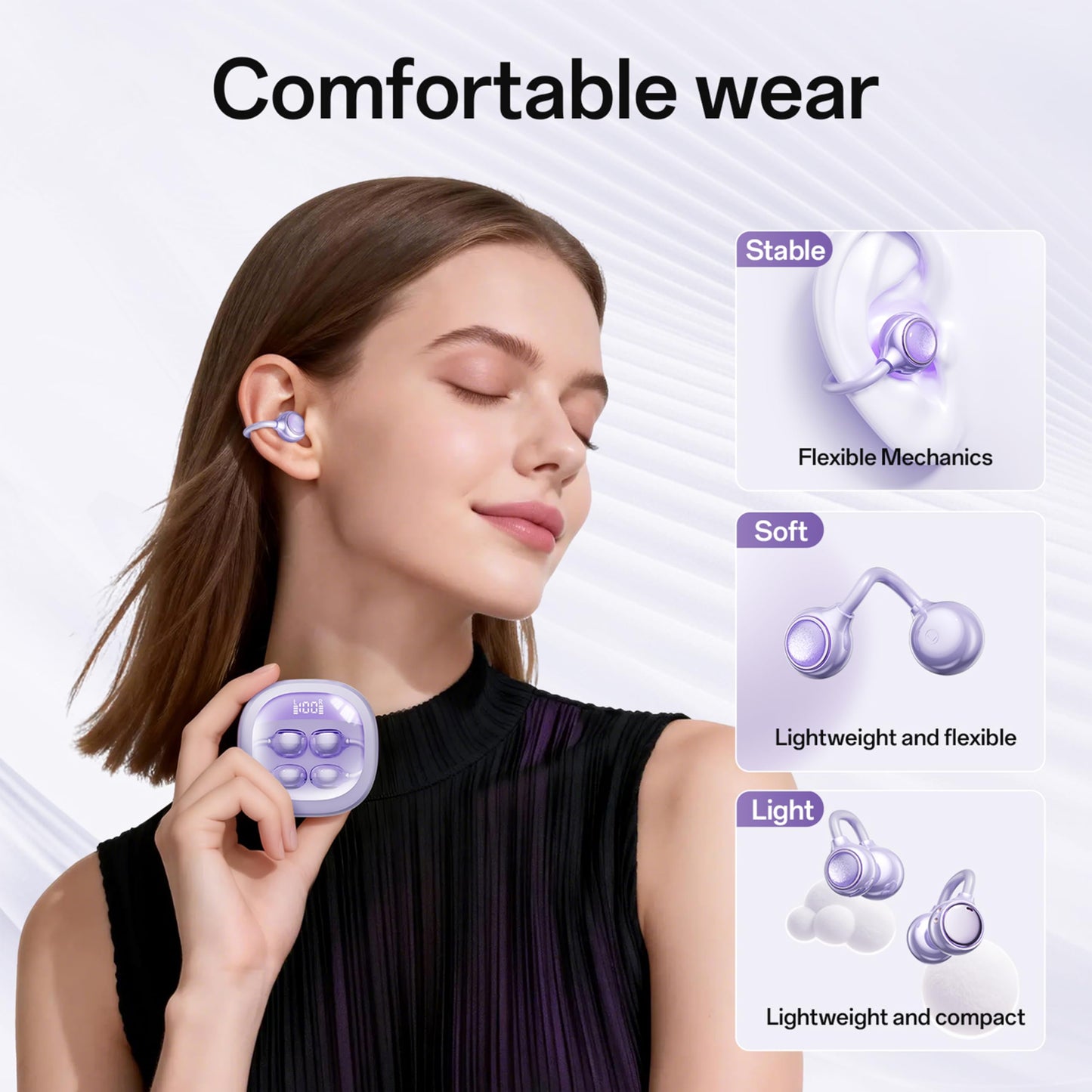 Open Ear Earbuds Open Ear Headphones Wireless Bluetooth 35Hrs Playtime Stereo Sound Ear Buds Wireless Charging Case Digital Display Open Earbuds