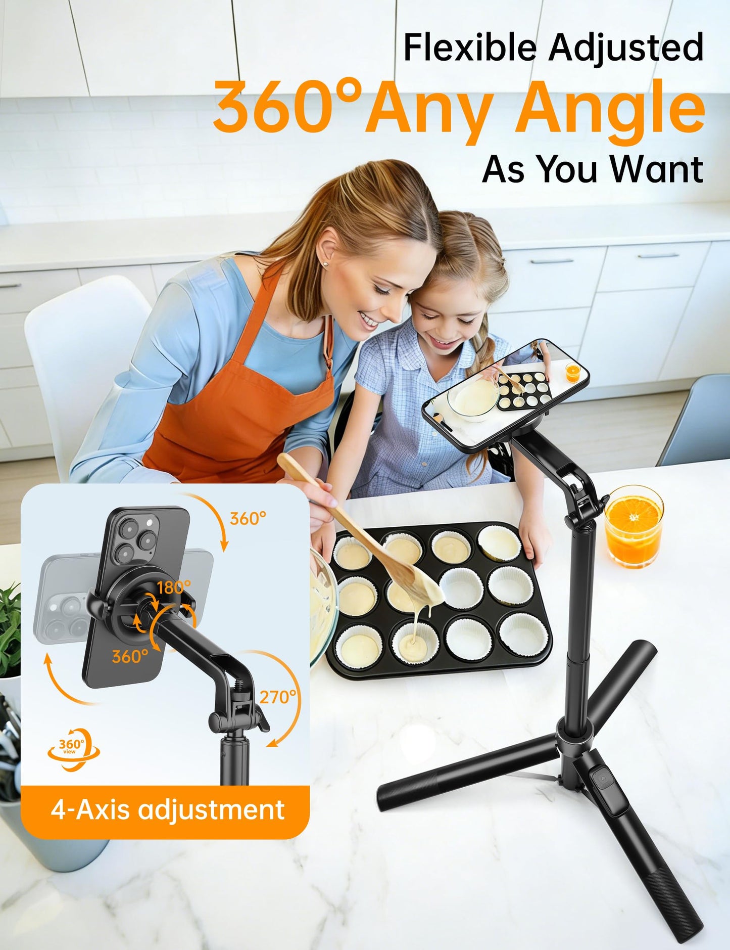 70" Magnetic Phone Tripod, Selfie Stick Tripod for iPhone MagSafe & Camera with Rechargeable Remote & 2 in 1 Magnetic Holder, 360° Rotatable Portable