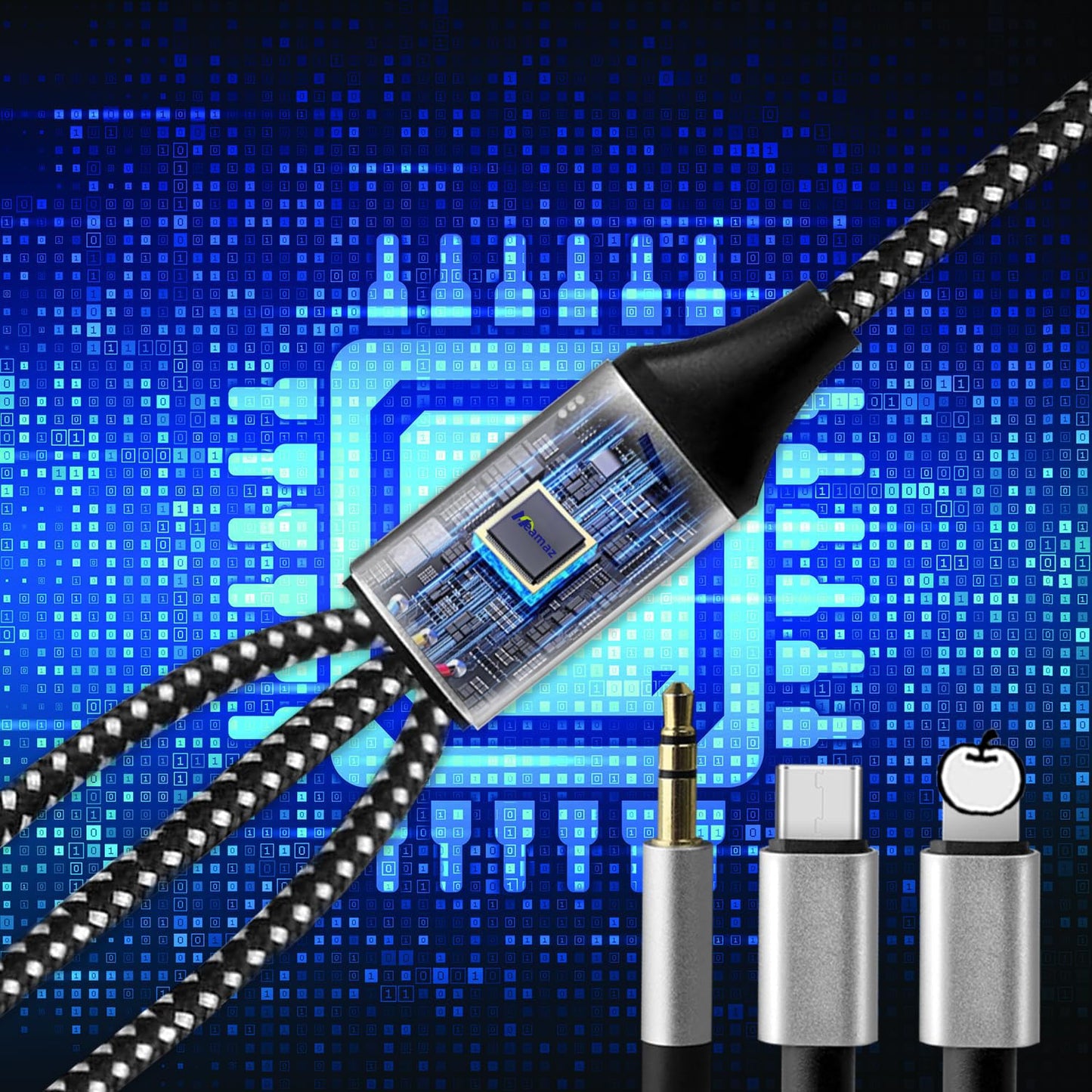 Meamaz 6.56FT 3-in-1 USB C to RCA, L ightning to RCA Audio Cable with MFi Certification,R-CA to L ightning and USB C, R CA to 3.5mm Cables(DAC
