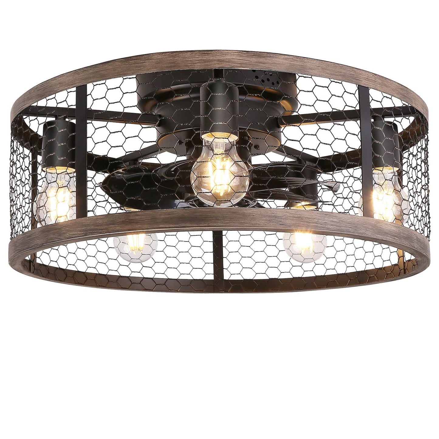 Ohniyou 20" Rustic Farmhouse Caged Ceiling Fan with Lights and Remote
