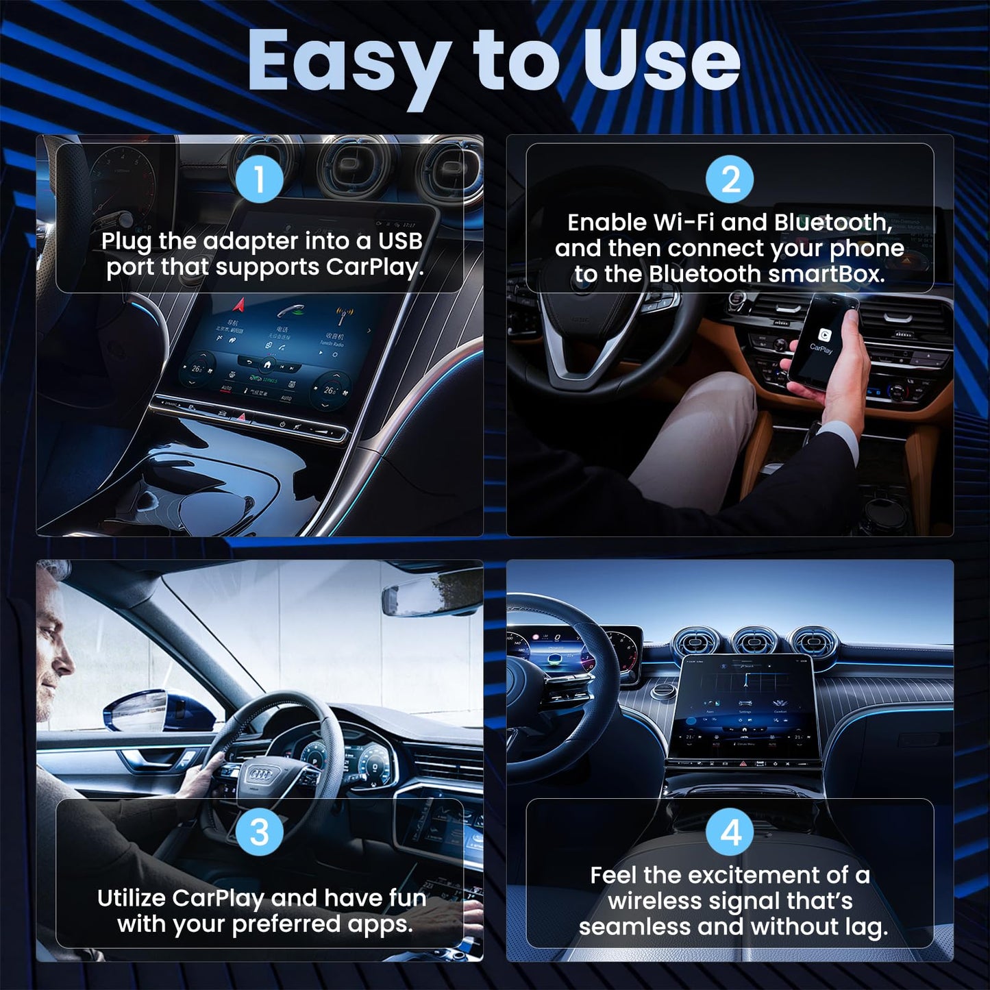 Wireless Carplay Adapter Screen Mirroring Adapter for Car Mirror Phone to Car Screen 2026 Auto Linker Pro 3 in 1 Bluetooth USB Apple Carplay