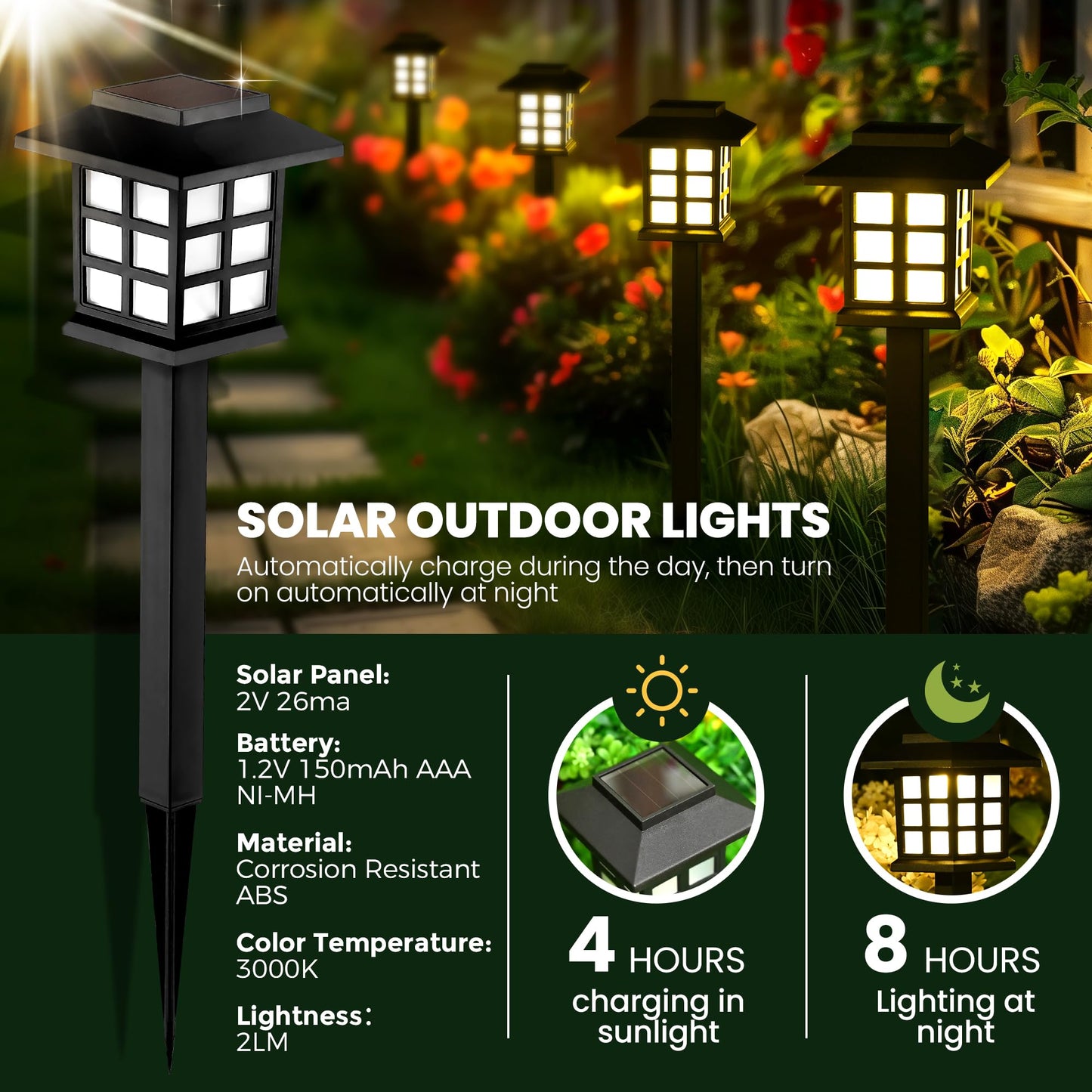 GIGALUMI Solar Outdoor Lights,12 Pack LED Solar Lights Outdoor Waterproof, Solar Walkway Lights Maintain 10 Hours of Lighting for Your Garden