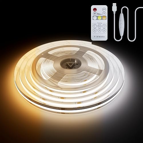 PAUTIX 5V USB CCT Tunable COB LED Strip Lights 6.56ft/2m,1280LEDs 1200lm 2700K-6500K Dimmable CRI85+ with RF Remote TV Backlight,Flexible Under