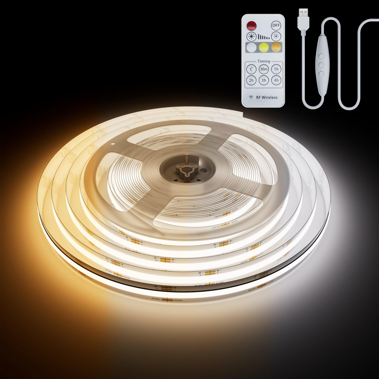 PAUTIX 5V USB CCT Tunable COB LED Strip Lights 6.56ft/2m,1280LEDs 1200lm 2700K-6500K Dimmable CRI85+ with RF Remote TV Backlight,Flexible Under