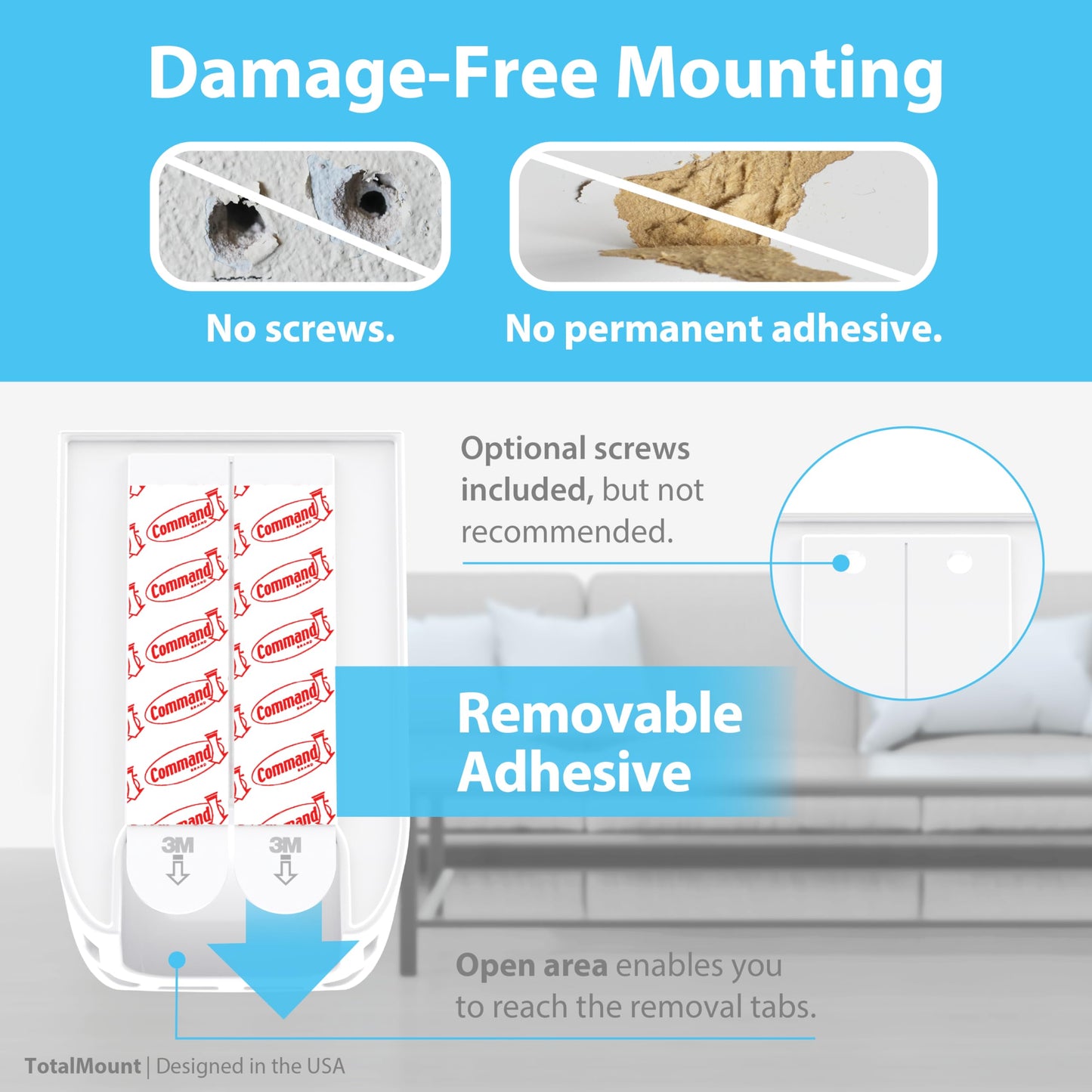 TotalMount Hole-Free Remote Holder - Eliminates Need to Drill Holes in Your Wall (White Remote Control Holder, Quantity 1)