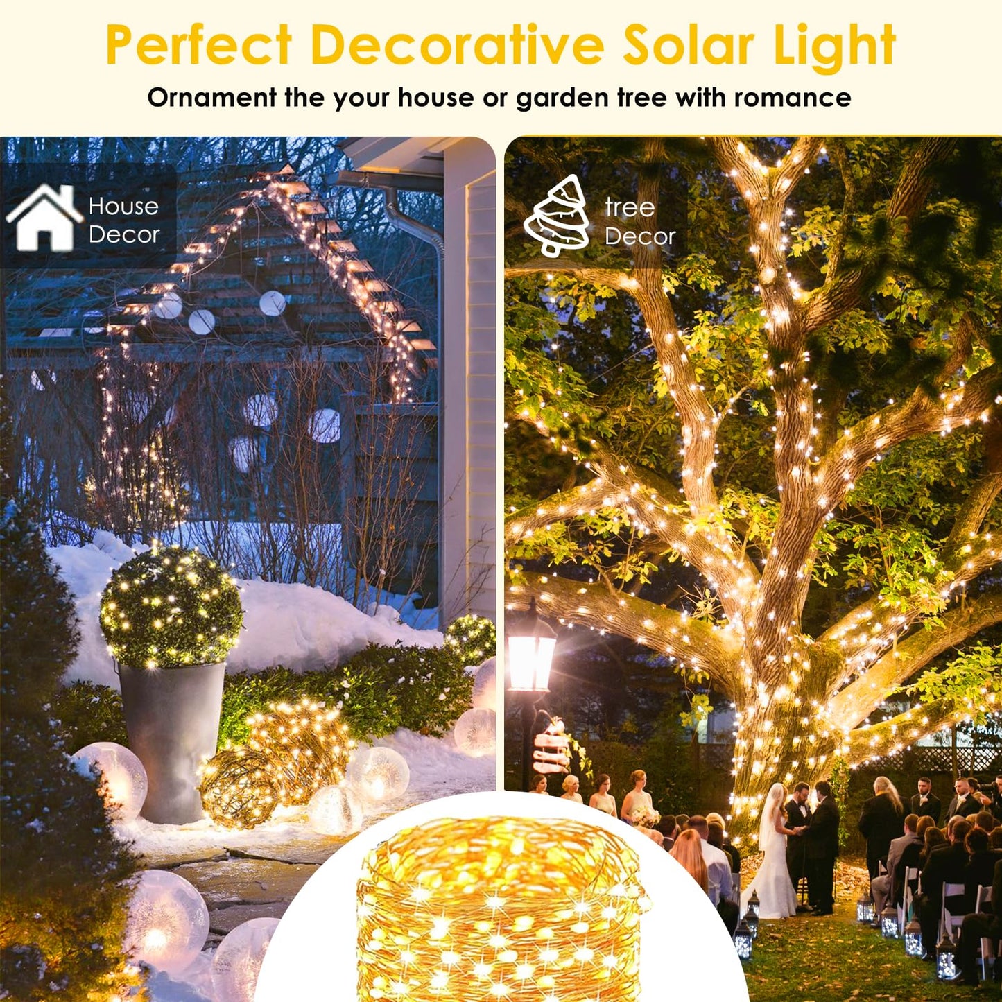 Extra-Long 144FT Solar String Lights for Outside, 2 Pack 400LED Solar Fairy Lights Outdoor Waterproof, Copper Wire with 8 Modes Solar Twinkle Lights