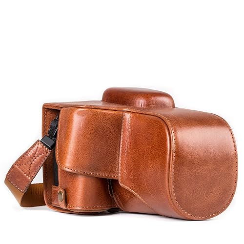 MegaGear MG1193 Ever Ready Genuine Leather Camera Case Compatible with Canon EOS Rebel T8i, Kiss X10i, Rebel T7i, Kiss X9i, 77D, 9000D (18-55mm), Dark