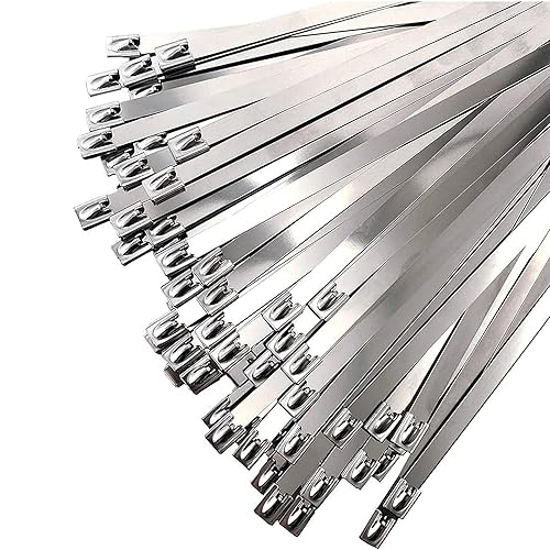 Metal Zip Ties 11.8 Inch 100 PCS Heat-Resistant Heavy-Duty Self-Locking Cable Ties, 304 Epoxy-Coated Stainless Steel Zip Ties for Exhaust, Machinery