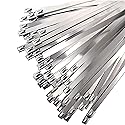 Metal Zip Ties 11.8 Inch 100 PCS Heat-Resistant Heavy-Duty Self-Locking Cable Ties, 304 Epoxy-Coated Stainless Steel Zip Ties for Exhaust, Machinery