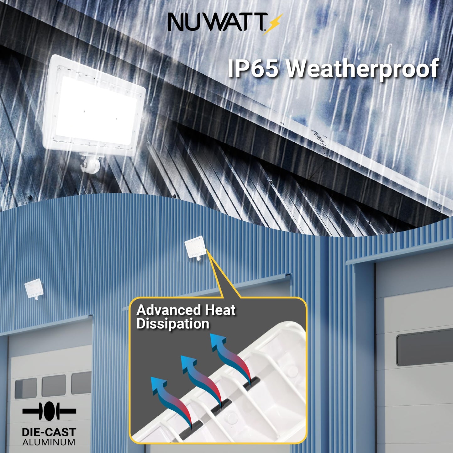 NUWATT 30W LED Flood Light, 3CCT 3000K/4000K/5000K Selectable, IP65 Waterproof Lighting, Adjustable Knuckle Mount, 4200LM, 0-10V Dimmable, 120-277V