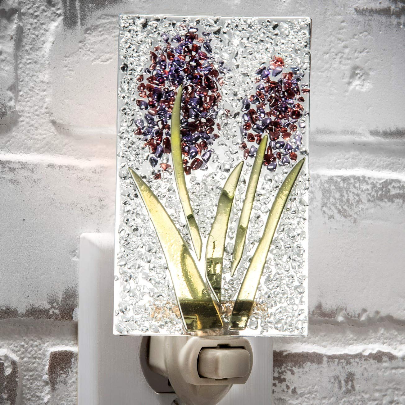J Devlin Purple Floral Night Light, Handcrafted Stained Glass