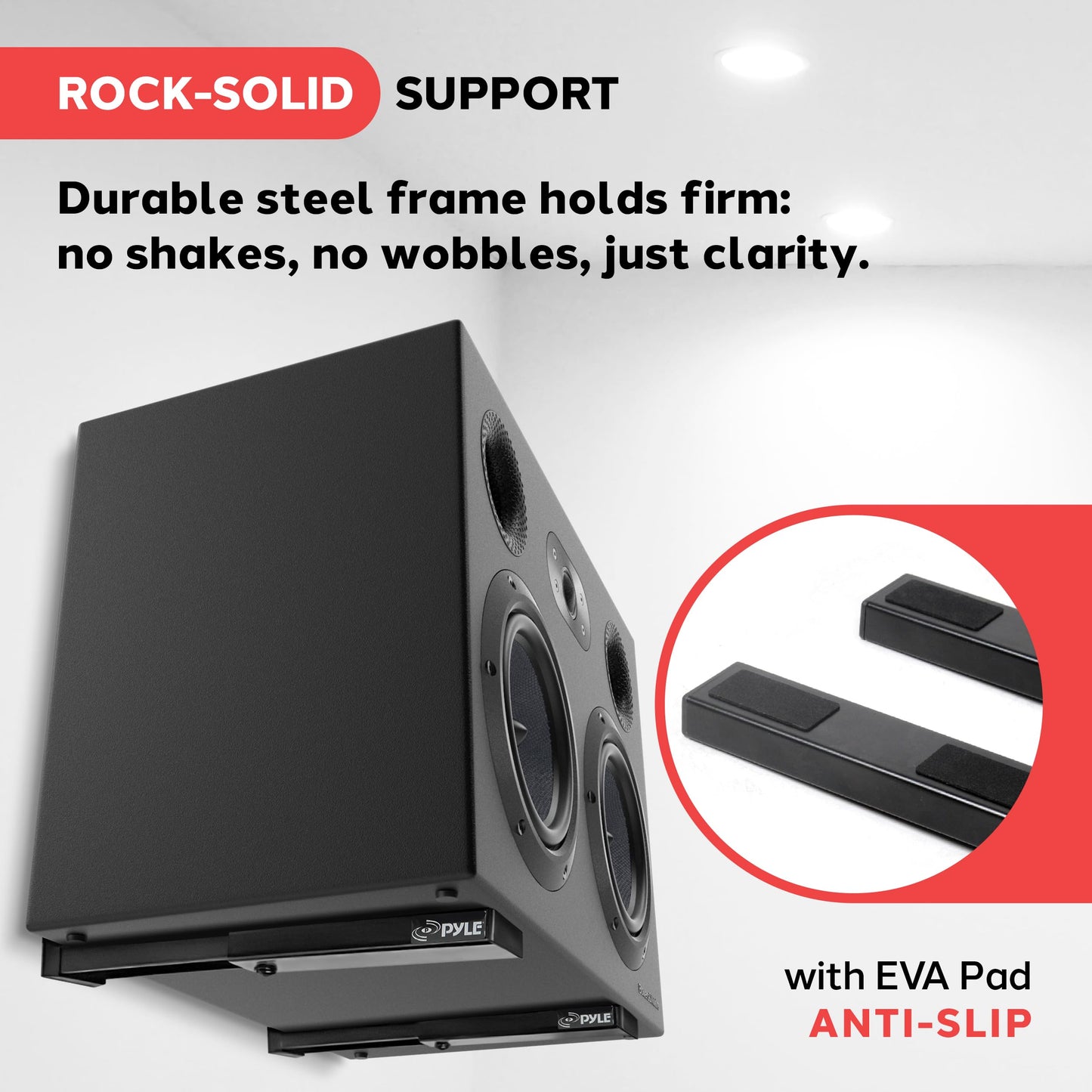 Pyle Adjustable Speaker Wall Mount Brackets - 2 Pack (4 Brackets) Extendable Steel Arms for Center Channel, Small or Large Speakers & Soundbars - 110