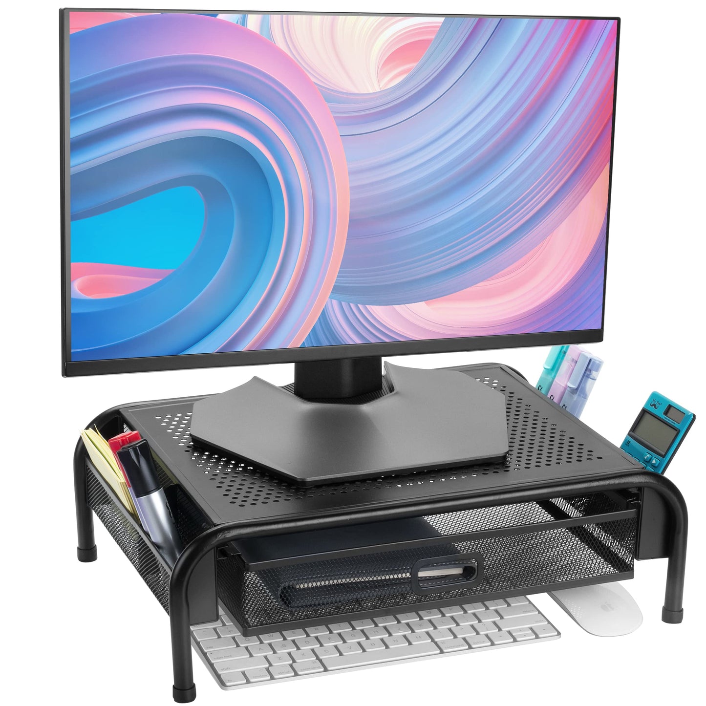 Mr. Pen- Metal Mesh Monitor Stand With Drawer, Computer Stand for Desk With Storage, Desktop Riser