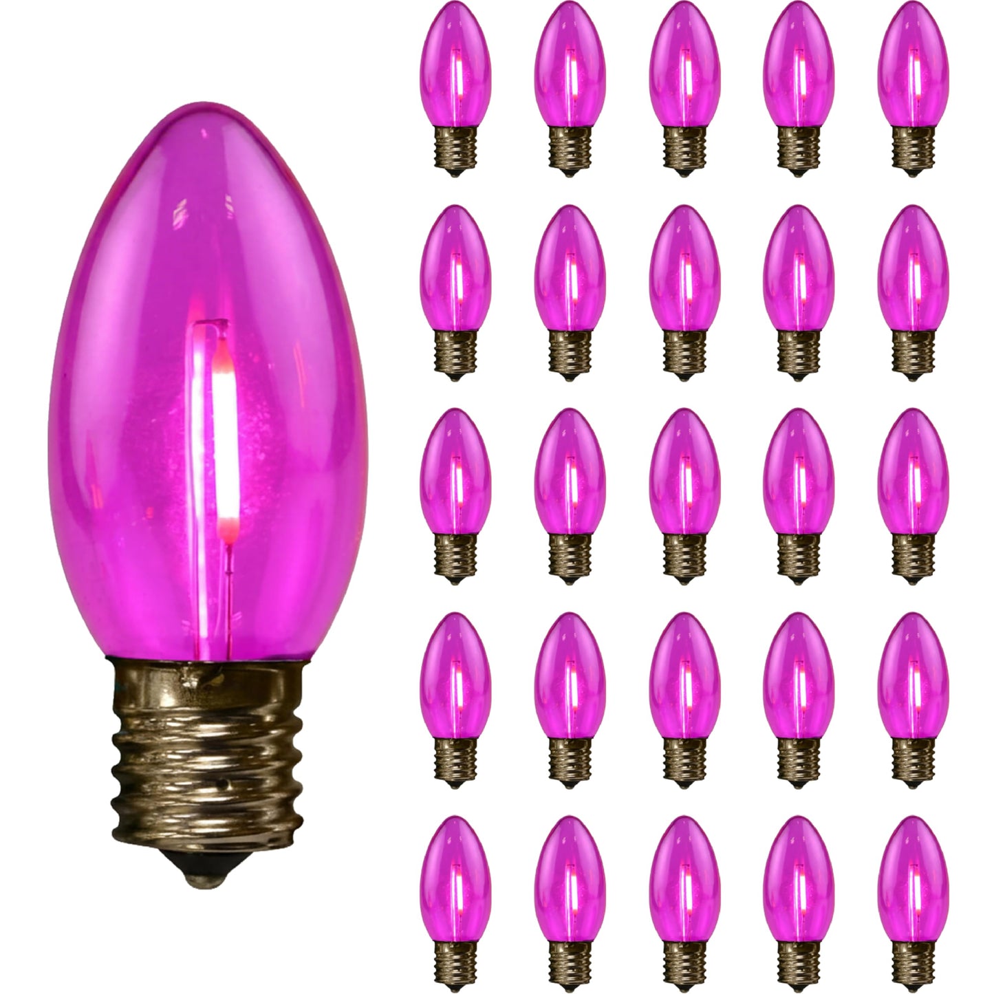 Holiday Bright Lights C9 Pink Transparent Filament LED Replacement Roofline with E17 Base String Light Bulbs Set of 25